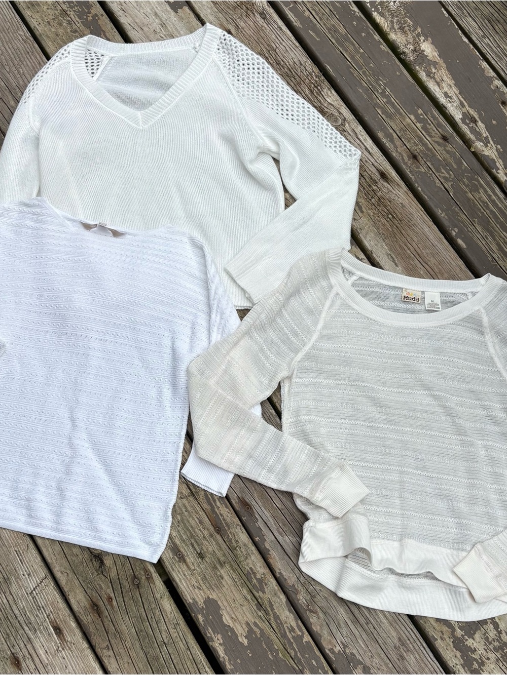 Three Women’s Tops Size Small/Medium White Knit Long-Sleeve